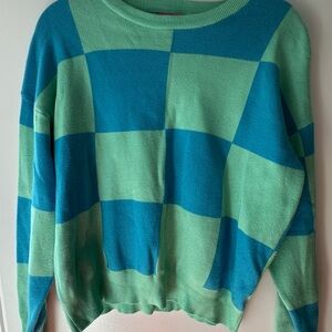 Edikted Teal and Mint Checkered Sweater